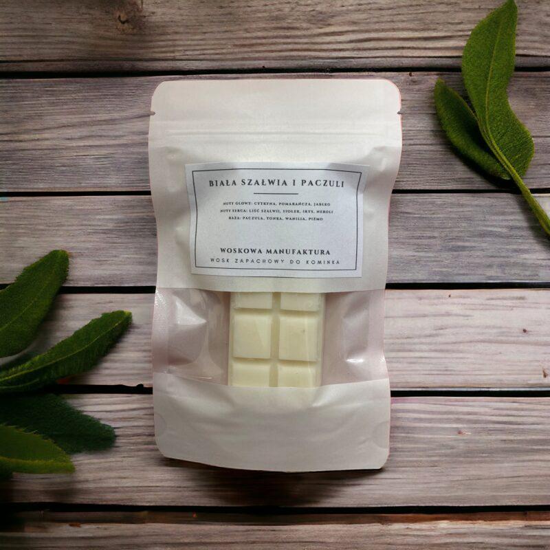 Wosk sojowy zapachowy do kominka "Biała szałwia i paczuli"